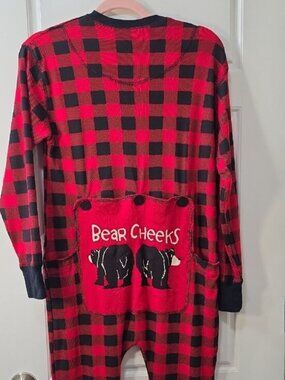 Lazy One Red & Black Buffalo Plaid Unisex Flapjack Onesie - Small - 100% Cotton